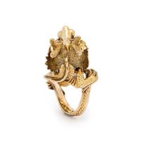 YELLOW GOLD, EMERALD, AND RUBY DRAGON RING