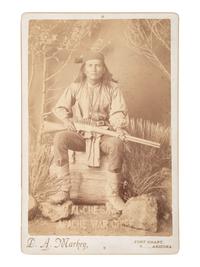 [NATIVE AMERICANS]. MARKEY, D.A., photographer. Cabinet card of Alchesay, Apache War Chief and MOH recipient. Fort Grant, AZ, ca 1890s.