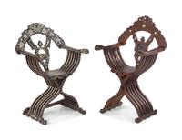 Two Syrian Carved and Mother-of-Pearl Inlaid Armchairs