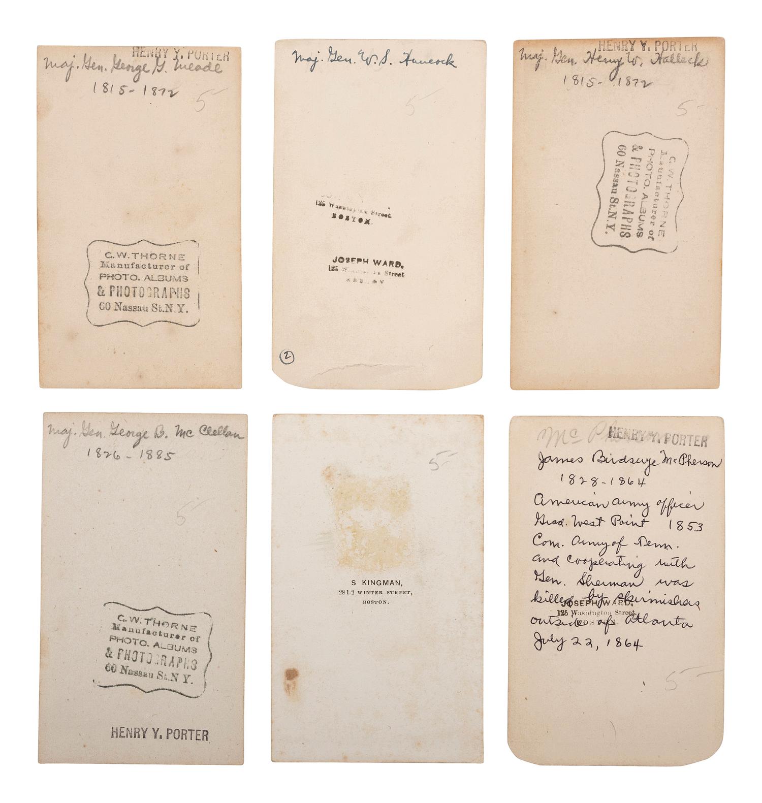 [CIVIL WAR]. A group of CDV engraved portraits of war era generals and military men, including: