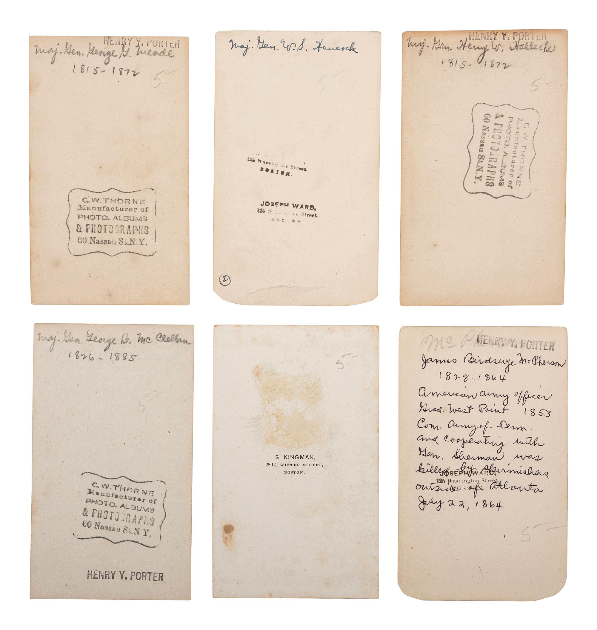 [CIVIL WAR]. A group of CDV engraved portraits of war era generals and military men, including: