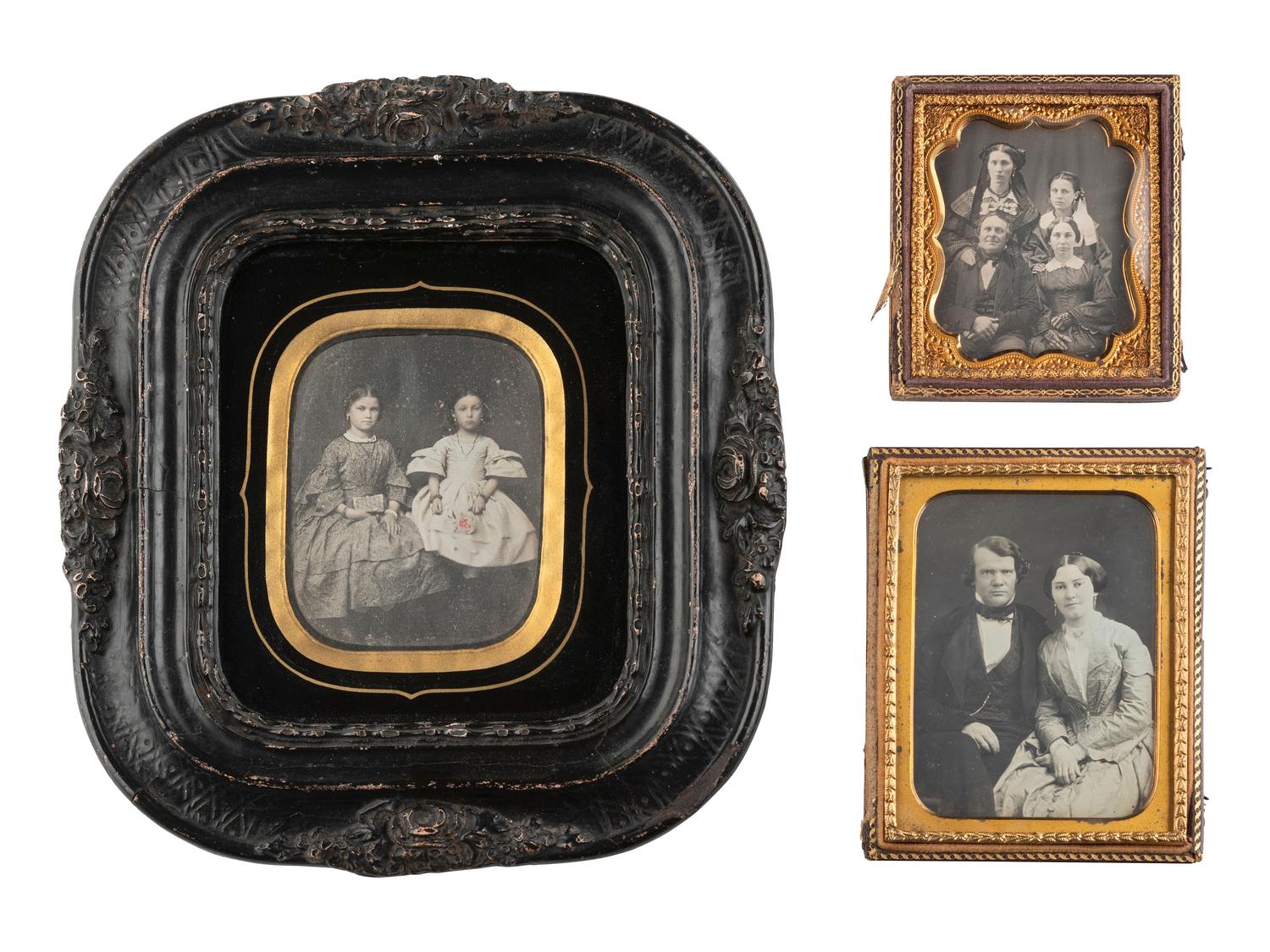 [EARLY PHOTOGRAPHY]. 14 charming cased images of family pairs and groups, mostly daguerreotypes.