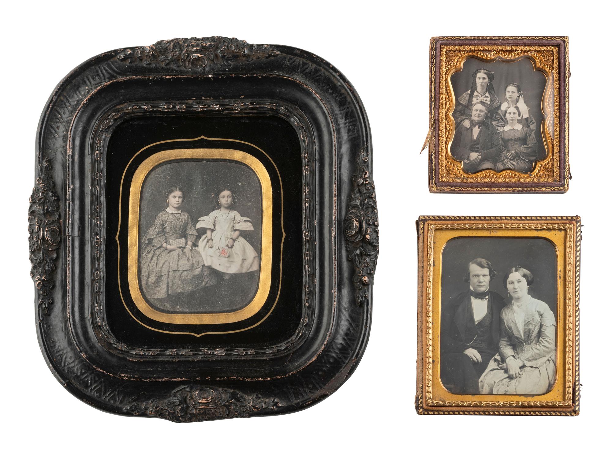 [EARLY PHOTOGRAPHY]. 14 charming cased images of family pairs and groups, mostly daguerreotypes.
