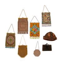 Collection of Eight Accessories; Seven Frame Bags, One Braided Soutache Cloche Hat, 1920s