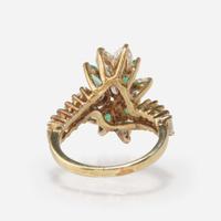 A 14K Yellow Gold, Emerald, and Diamond Ring