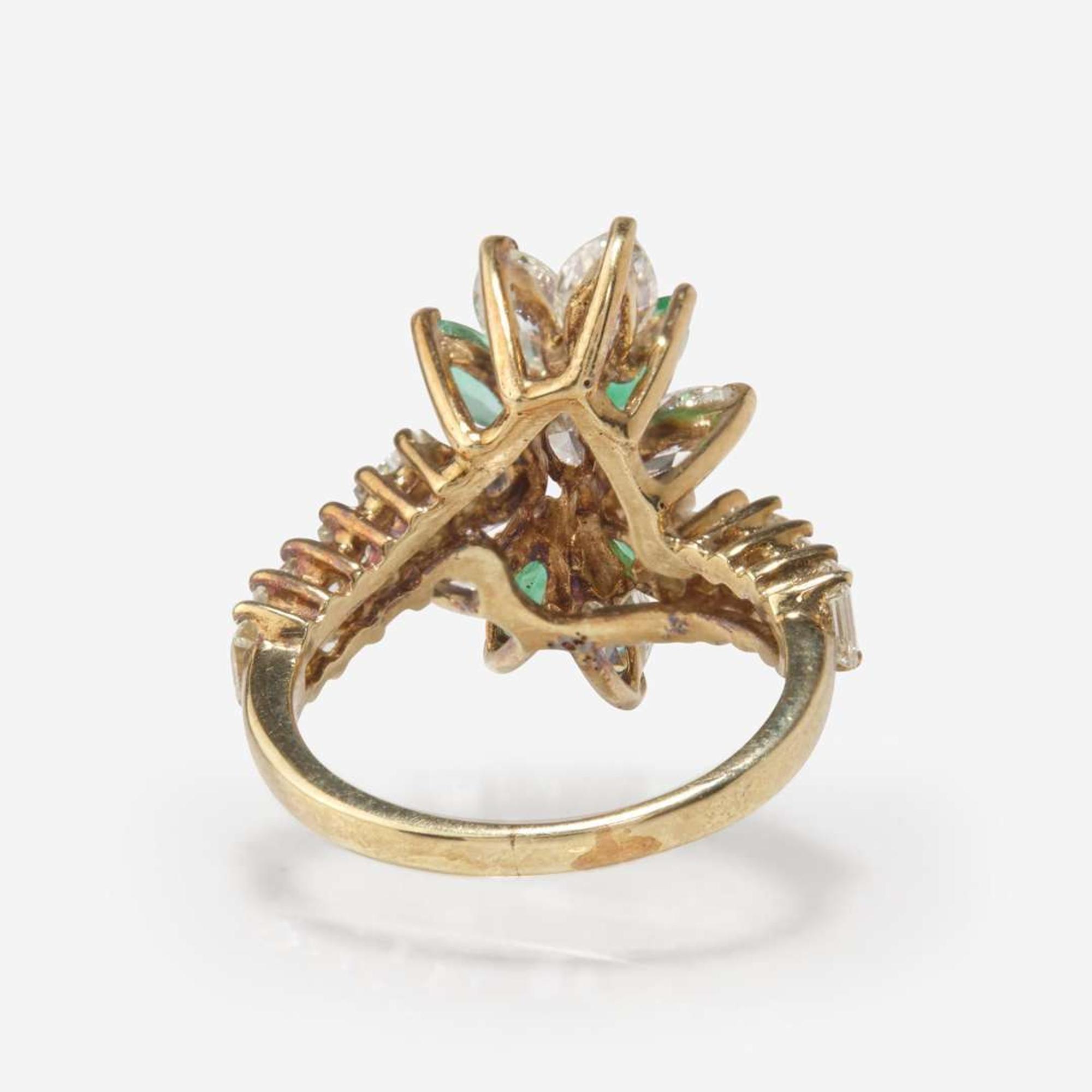 A 14K Yellow Gold, Emerald, and Diamond Ring