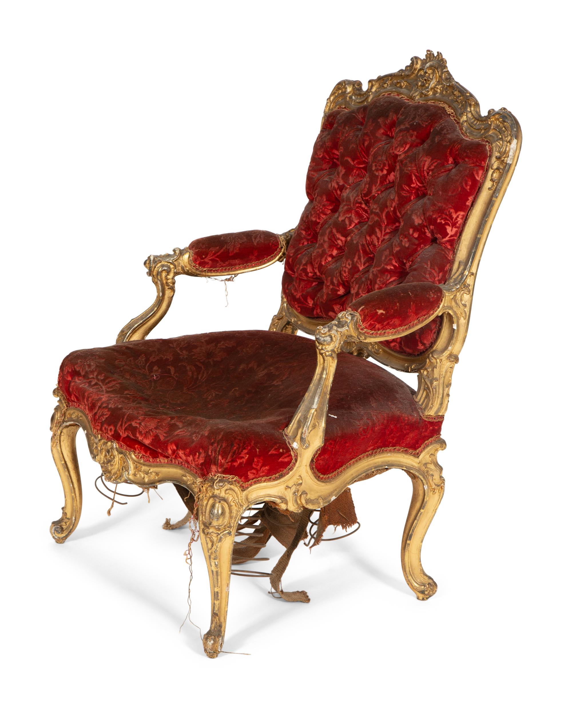 An Italian Rococo Style Giltwood Armchair