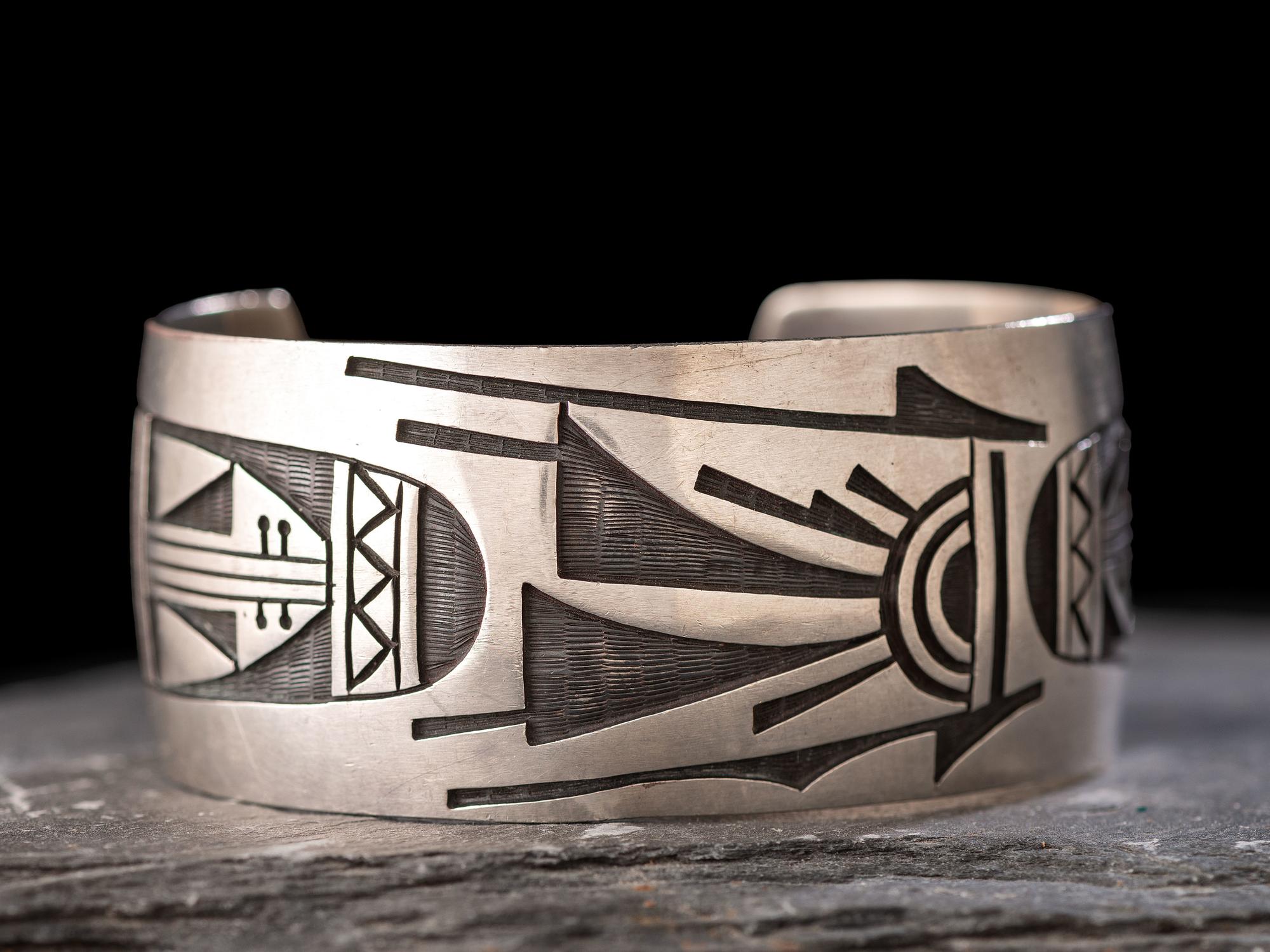 Sterling Silver Overlay Cuff Bracelet, with Winged Elements