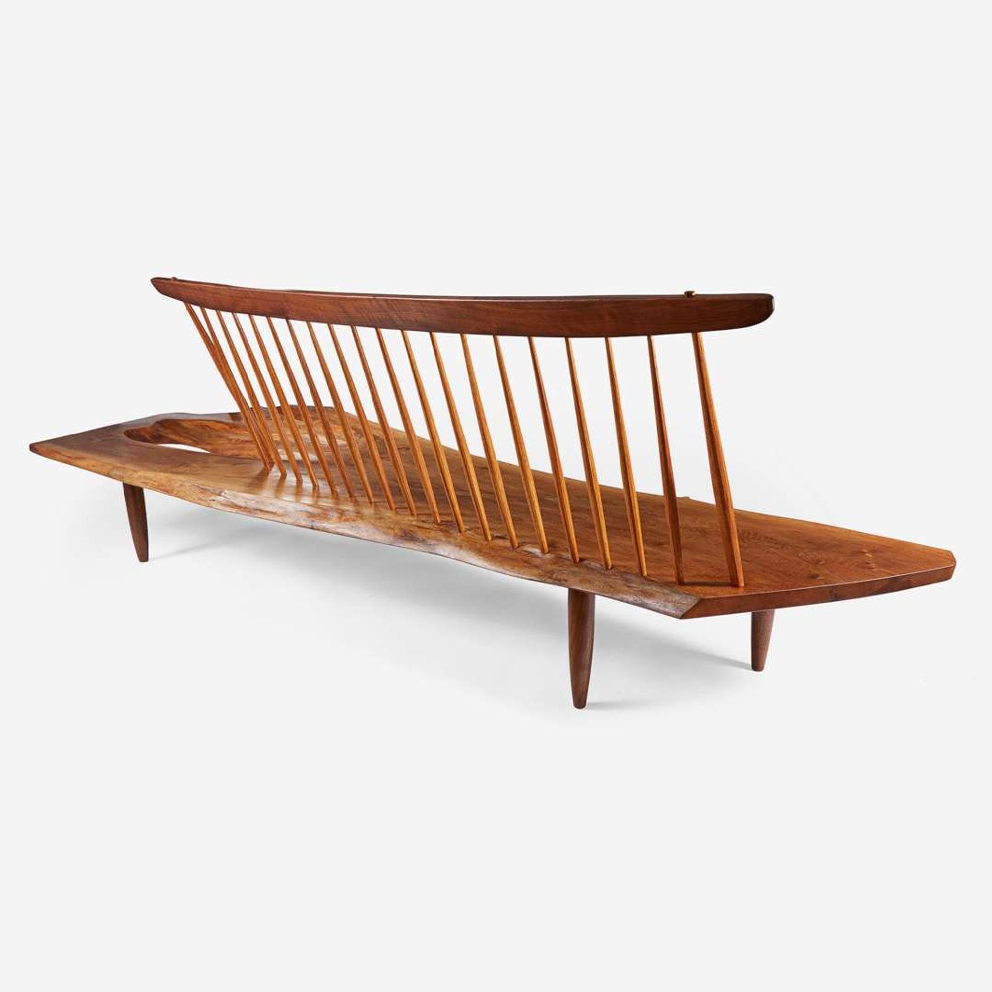 George Nakashima Exceptional English Walnut "Conoid" Bench, New Hope, Pennsylvania, 1968