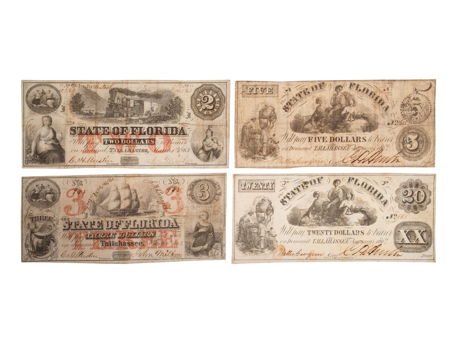 [CONFEDERATE - CURRENCY]. A large group of southern states currency, including: