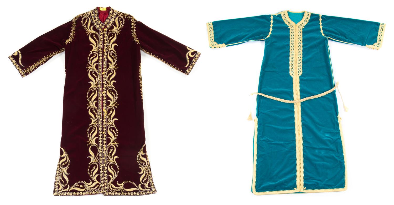 Two Syrian Woman's Embroidered Velvet Caftans Length of first 56 1/2 inches. — 20TH CENTURY