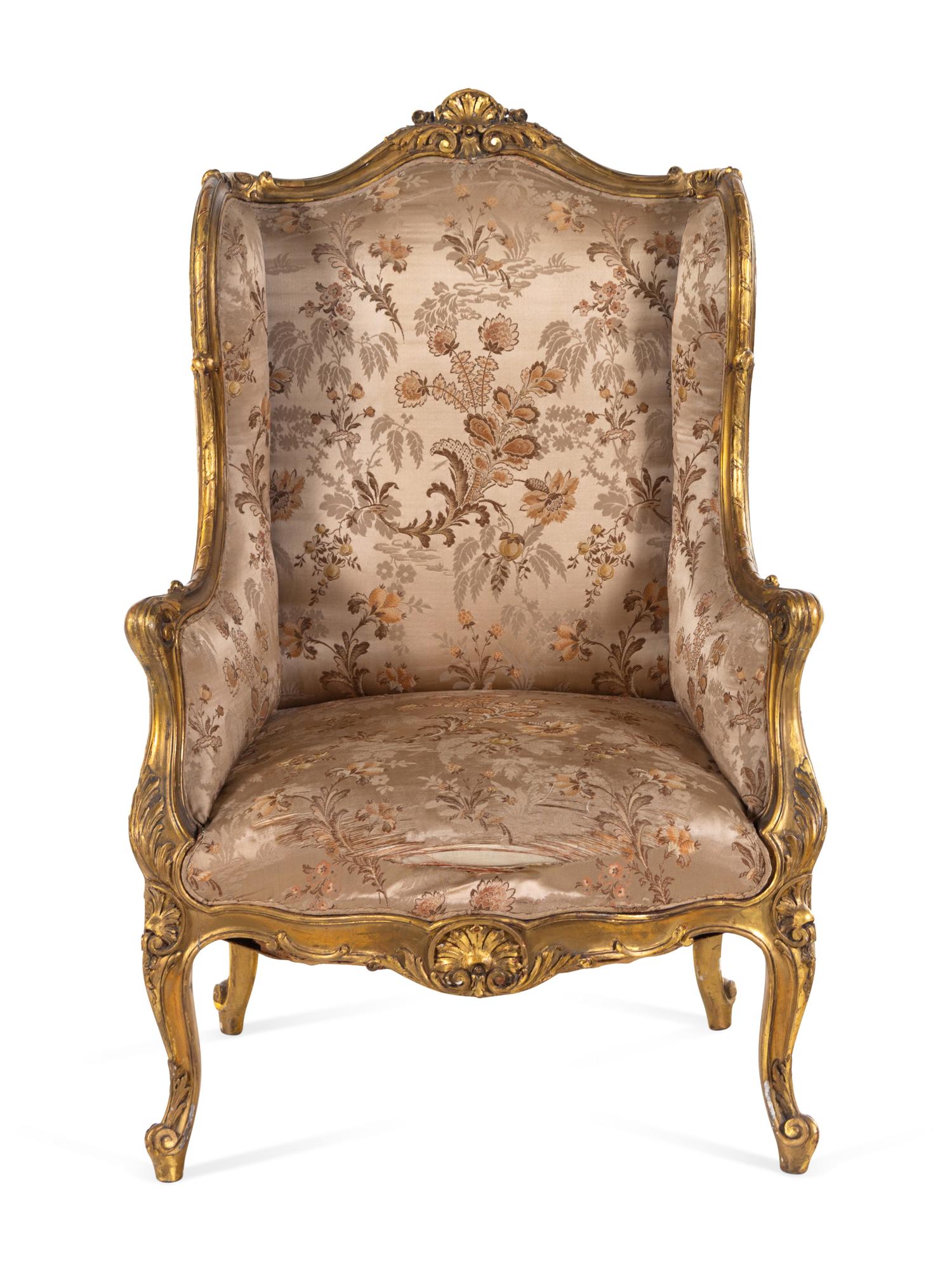 A Louis XV Style Giltwood Bergère à Oreilles