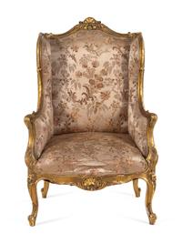 A Louis XV Style Giltwood Bergère à Oreilles