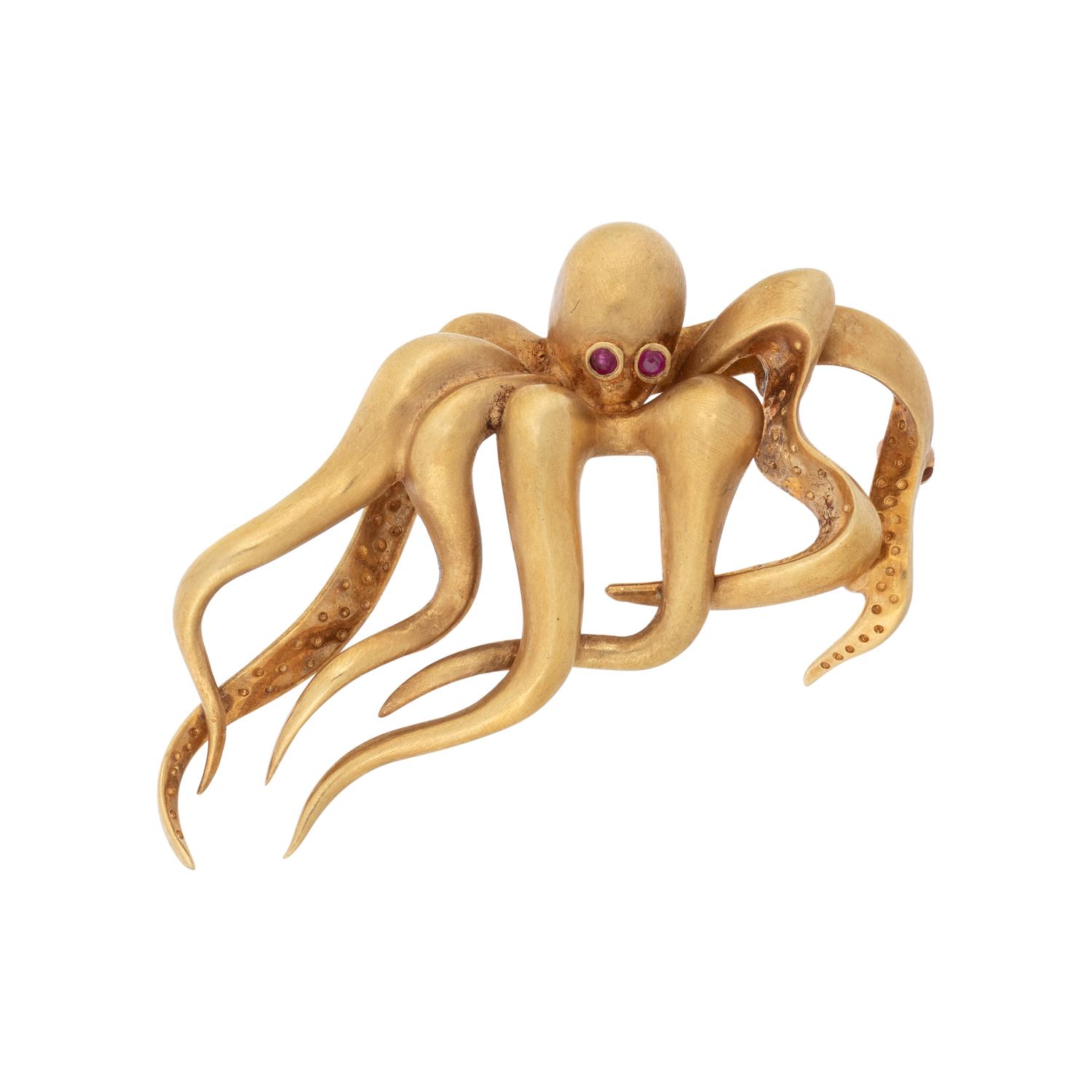 YELLOW GOLD OCTOPUS BROOCH