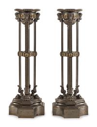 A Pair of Continental Neoclassical Style Gilt Bronze and Polished Steel Pedestals