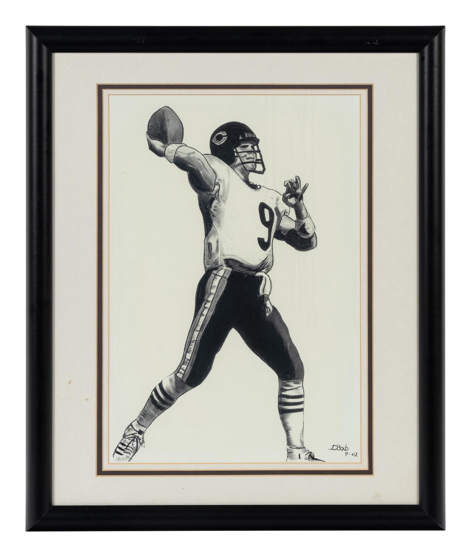 A Group of Nine Artworks of Various Football Players Formerly Displayed at Mike Ditka’s Restaurant