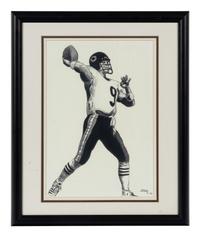 A Group of Nine Artworks of Various Football Players Formerly Displayed at Mike Ditka’s Restaurant