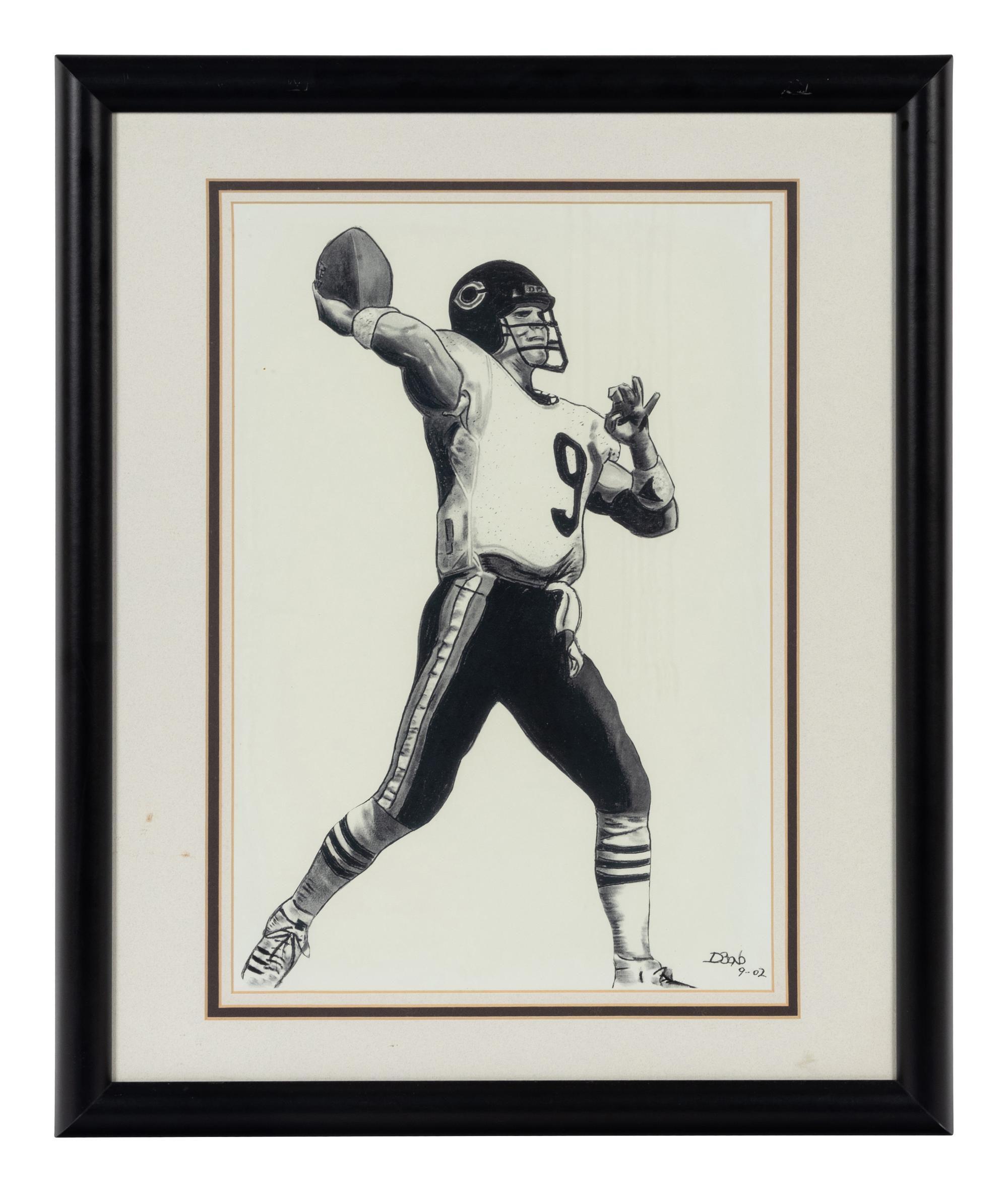A Group of Nine Artworks of Various Football Players Formerly Displayed at Mike Ditka’s Restaurant