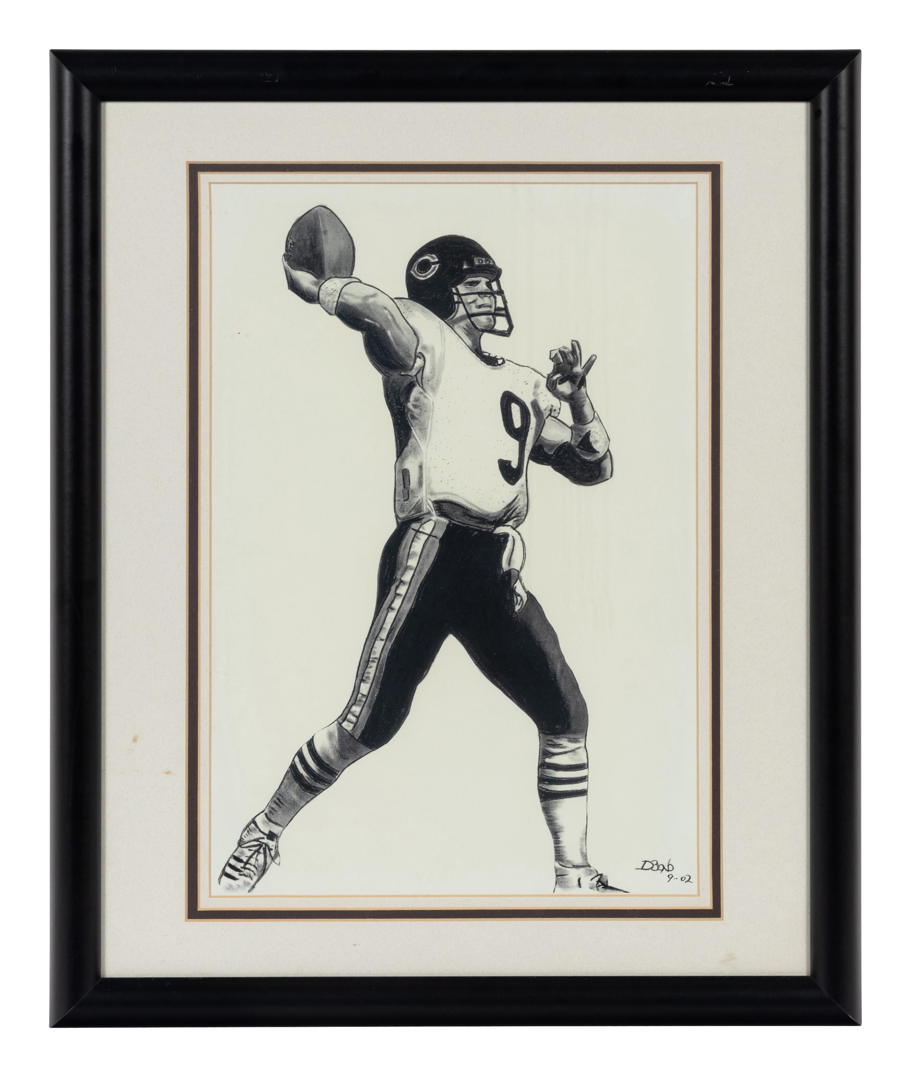A Group of Nine Artworks of Various Football Players Formerly Displayed at Mike Ditka’s Restaurant