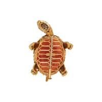 YELLOW GOLD, CORAL, AND DIAMOND ARTICULATED TURTLE BROOCH