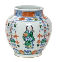 A Wucai Porcelain Jar Length 5 3/8 inches.