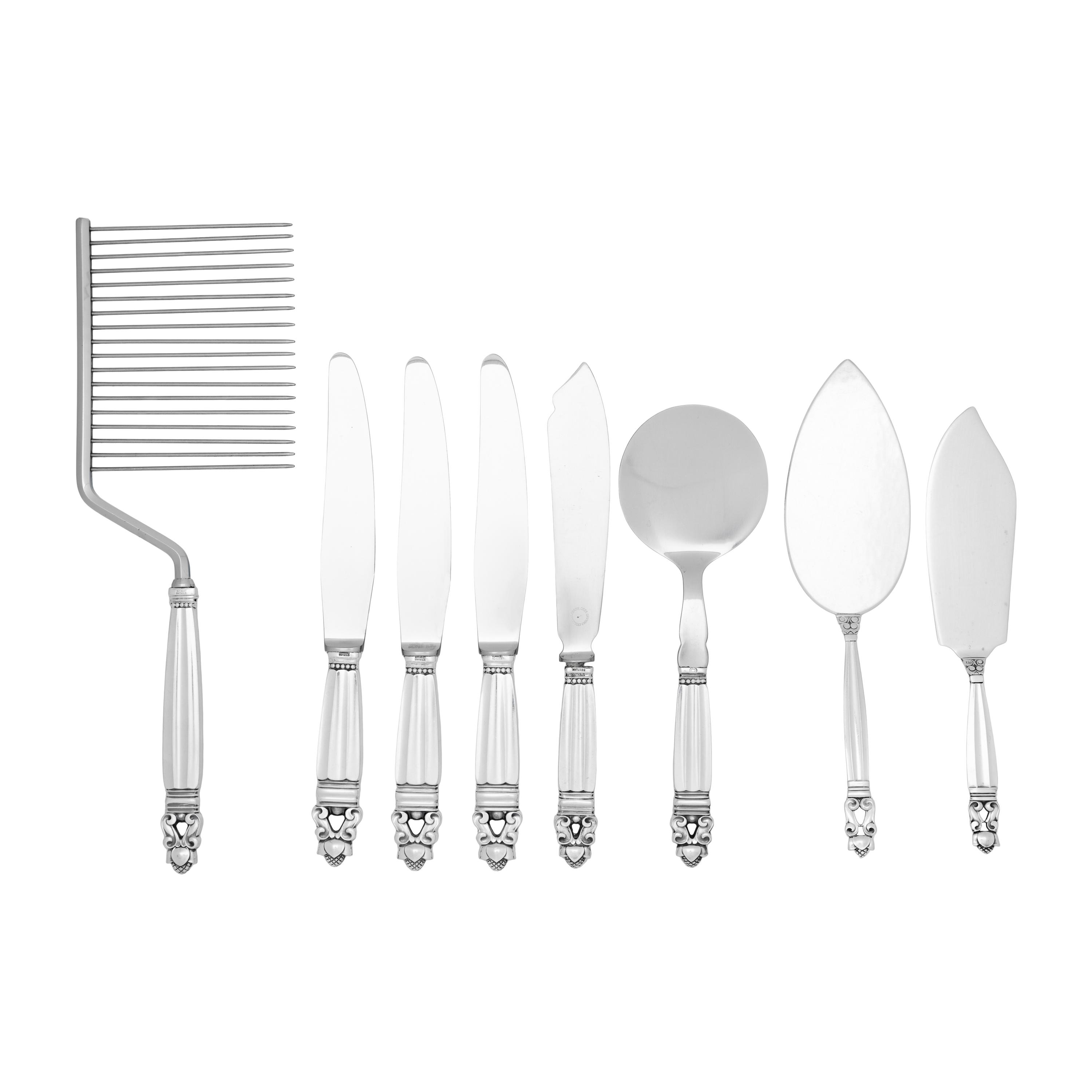 A Group of Georg Jensen Acorn Silver Flatware Articles