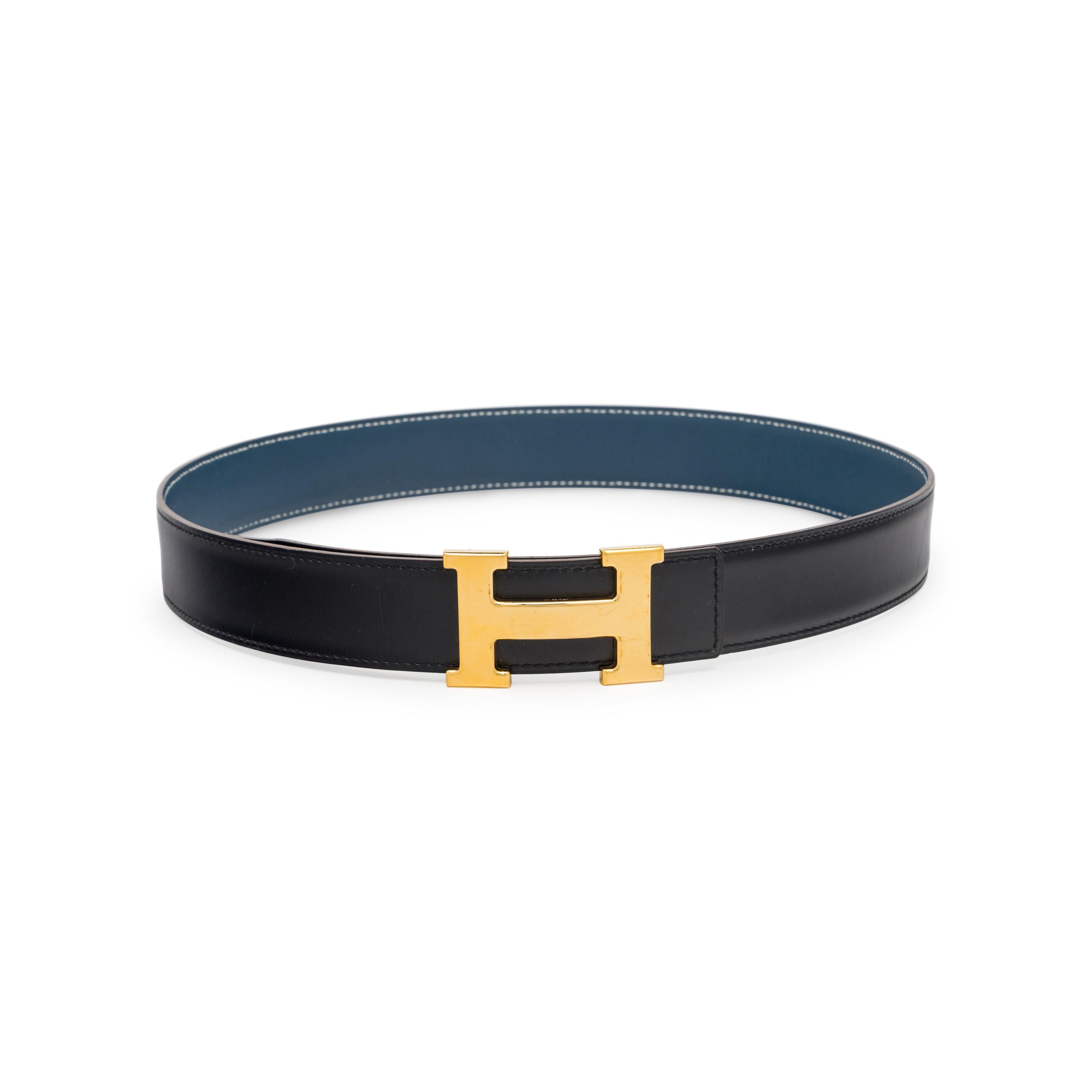 Hermès, Black/Blue Reversible Constance Belt