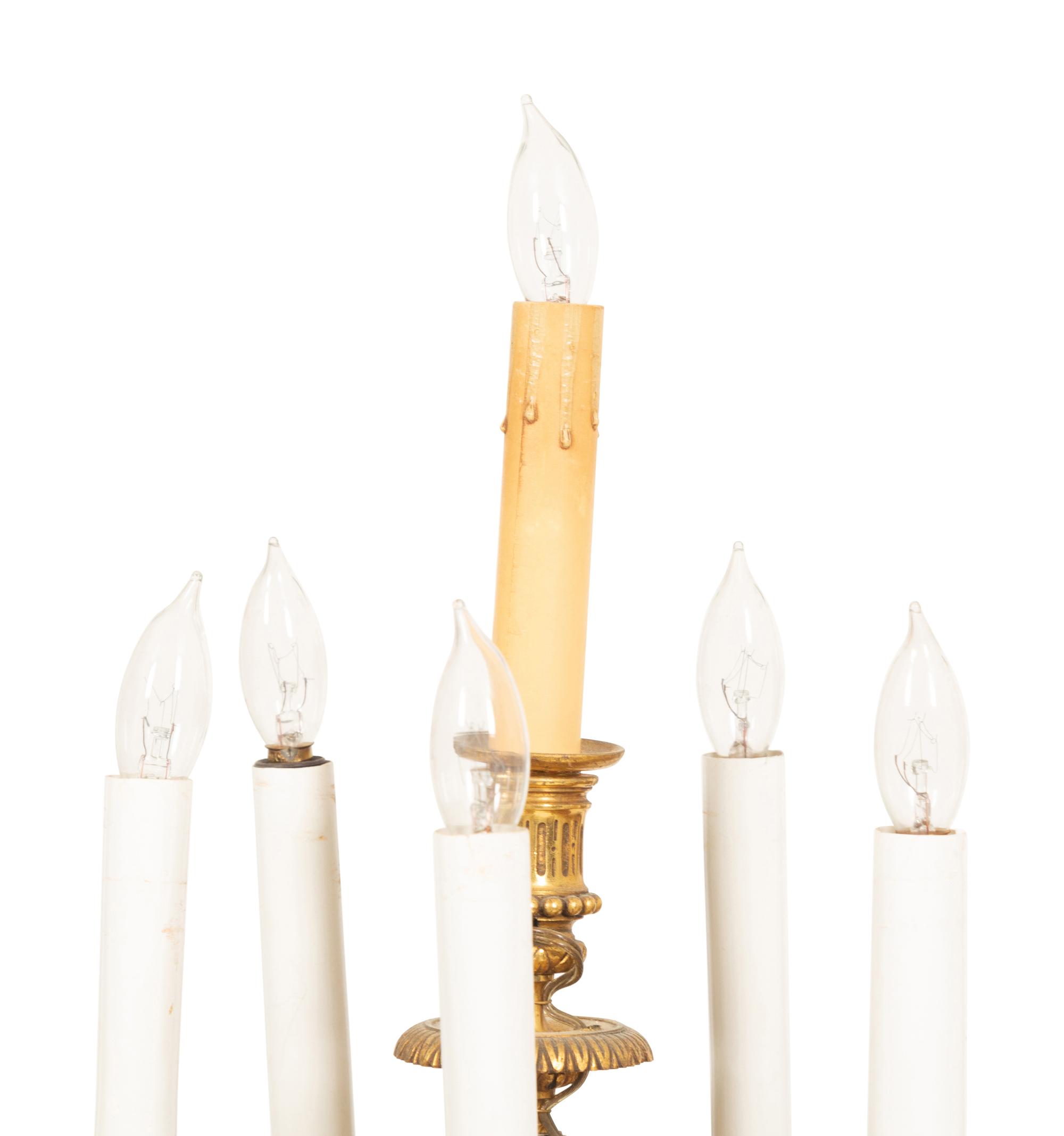 A Pair of Empire Style Six-Light Bronze Urn-form Candelabra