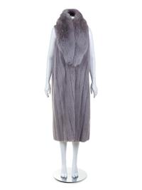 Silver Sateen and Sable and Fox Fur Lined Trench Coat, 1990's-2000's