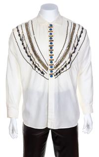 A Gianni Versace Cream Linen Western Embellished Shirt, Size 52.