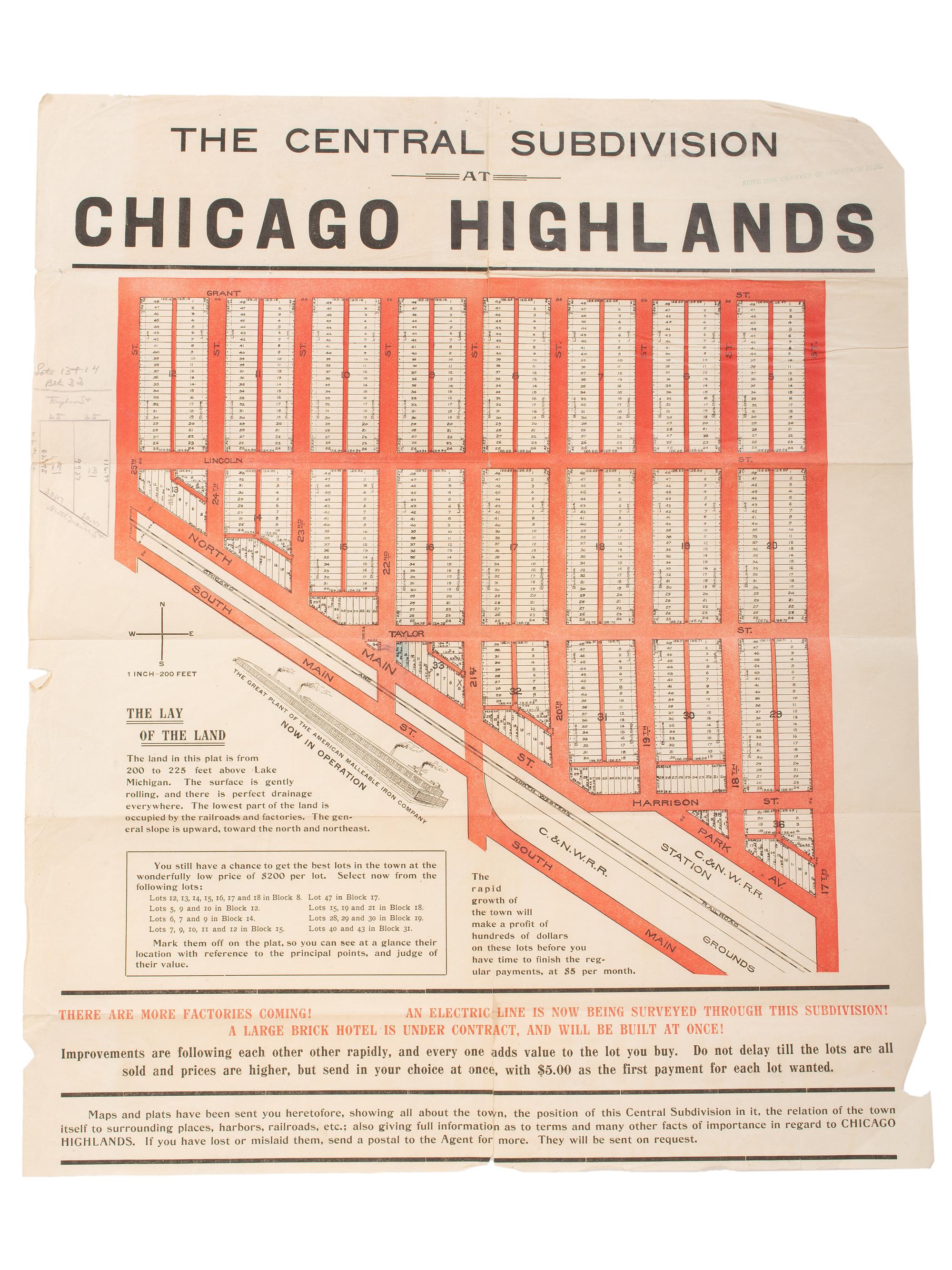 [MAPS & ATLASES -- CHICAGO]. A large group of maps, blueprints, and bonds of Chicago real estate and land development, comprising: