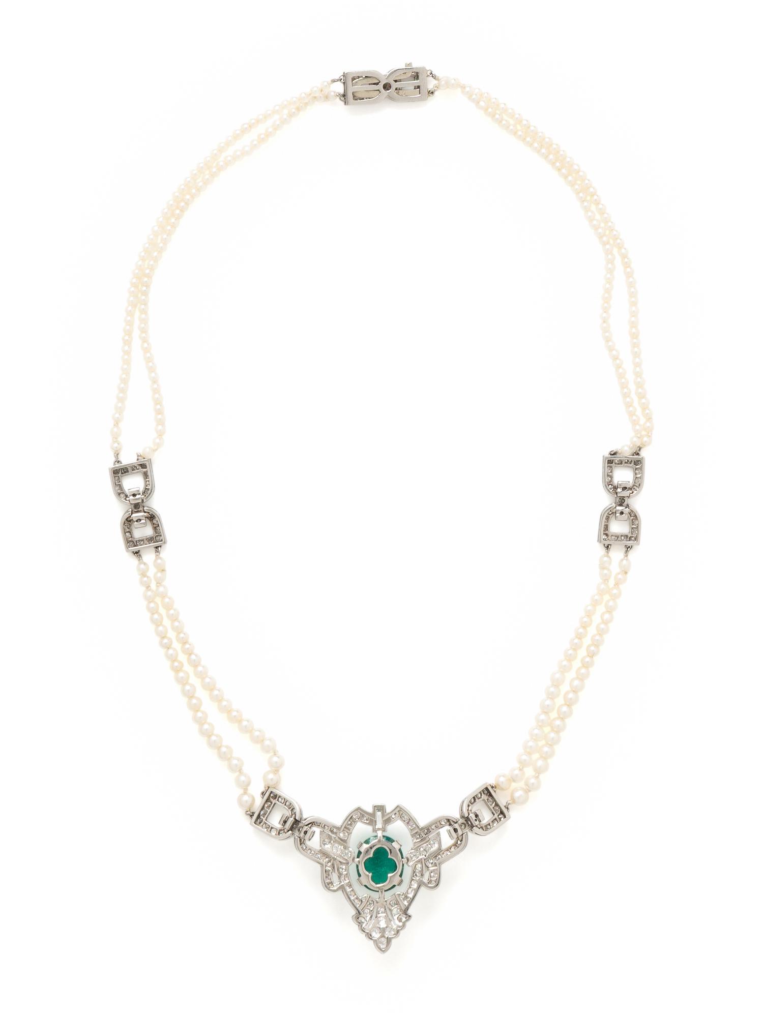 ART DECO, EMERALD, DIAMOND, AND SEED PEARL CHOKER NECKLACE