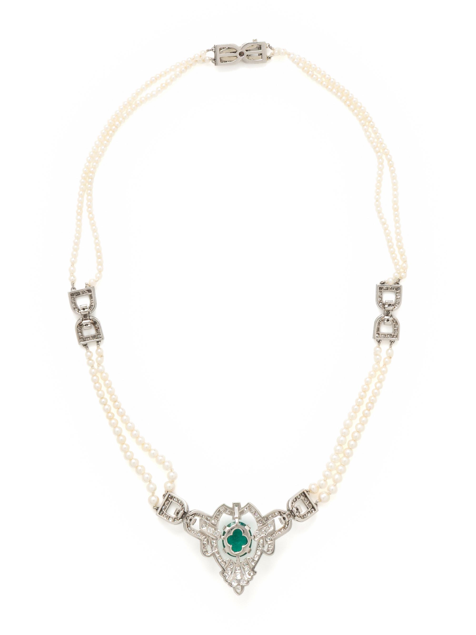 ART DECO, EMERALD, DIAMOND, AND SEED PEARL CHOKER NECKLACE