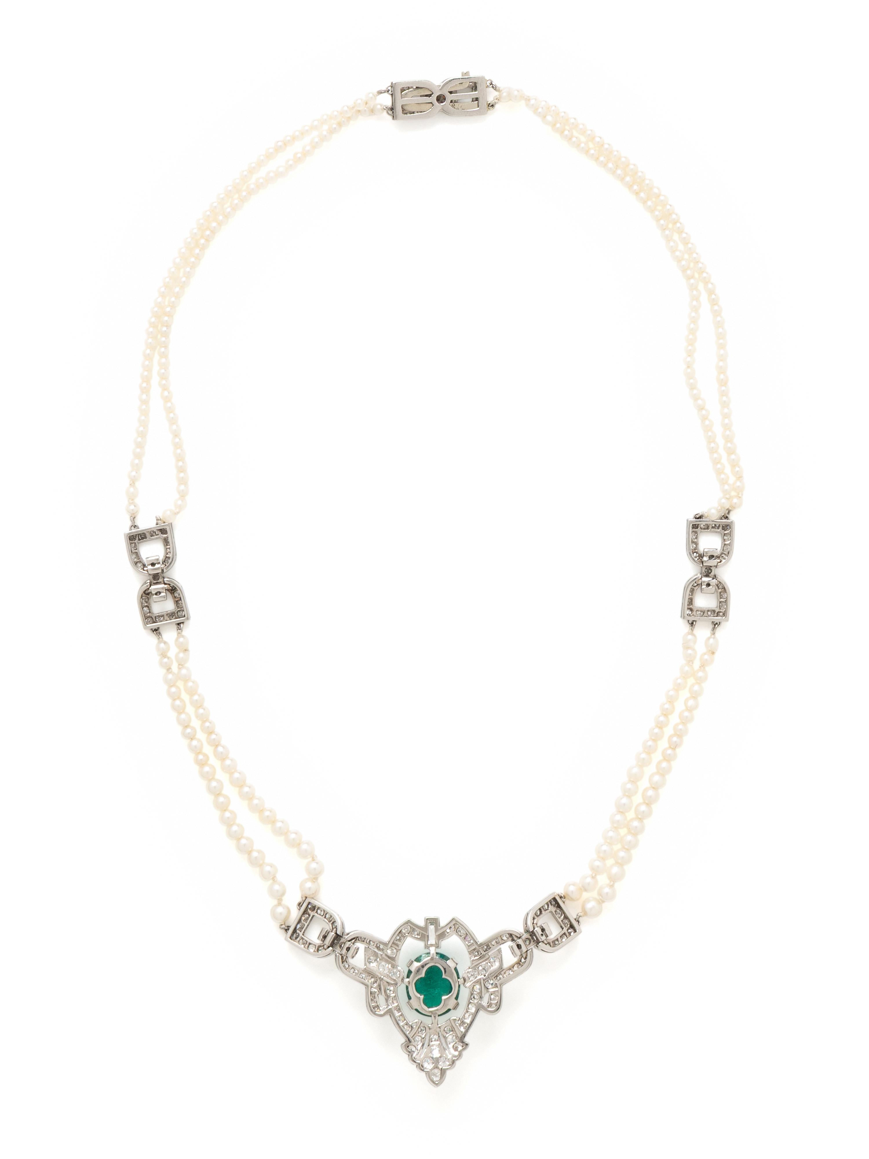 ART DECO, EMERALD, DIAMOND, AND SEED PEARL CHOKER NECKLACE