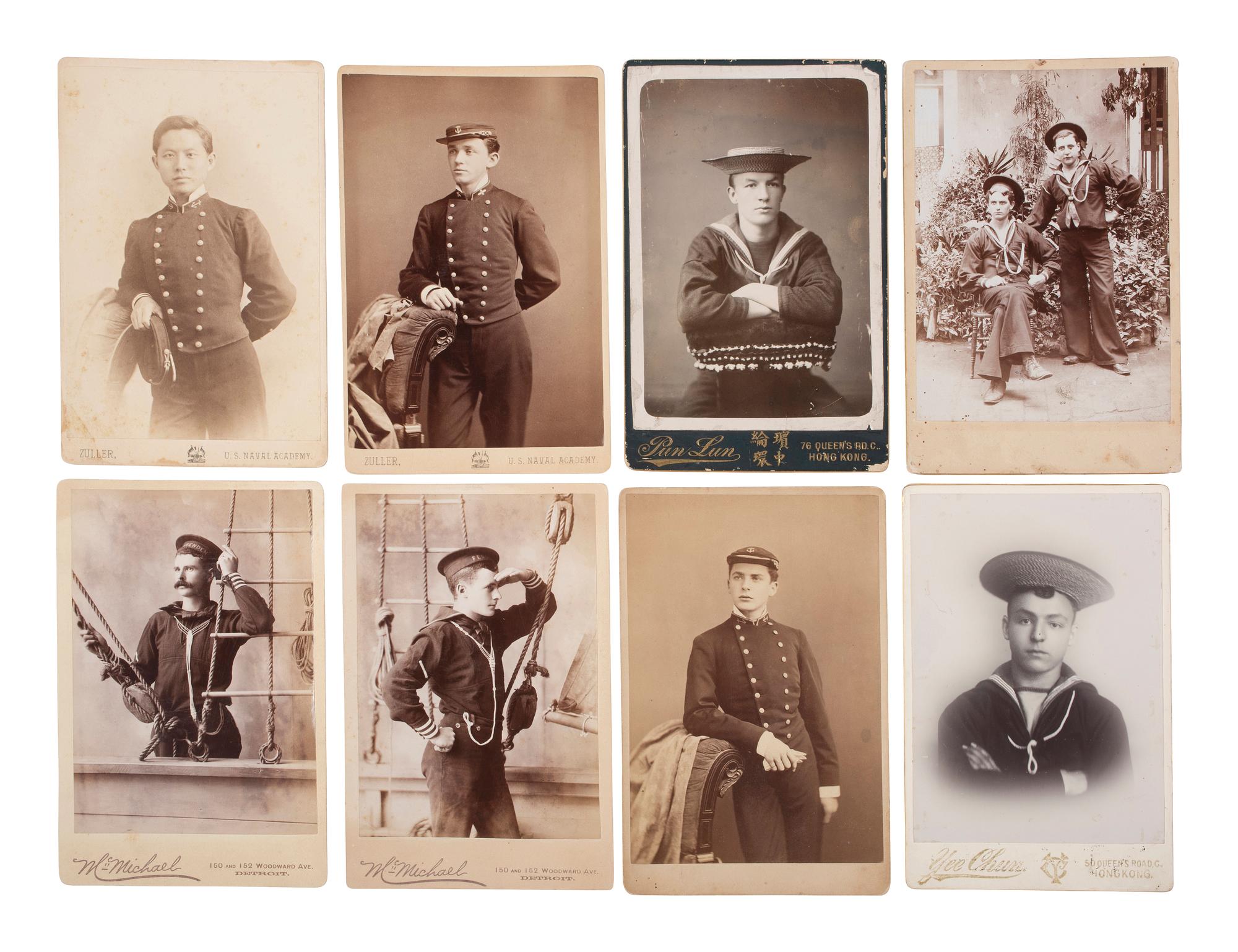 [EARLY PHOTOGRAPHY - NAVY]. A group of 17 CDVs and cabinet cards of sailors.