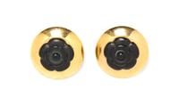 A Pair of Chanel Goldtone and Black Camelia Earclips, 1.5".