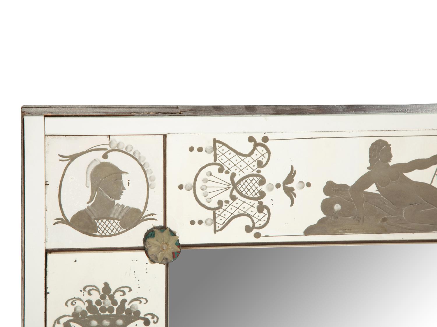 A Neoclassical Style Etched Glass Mirror