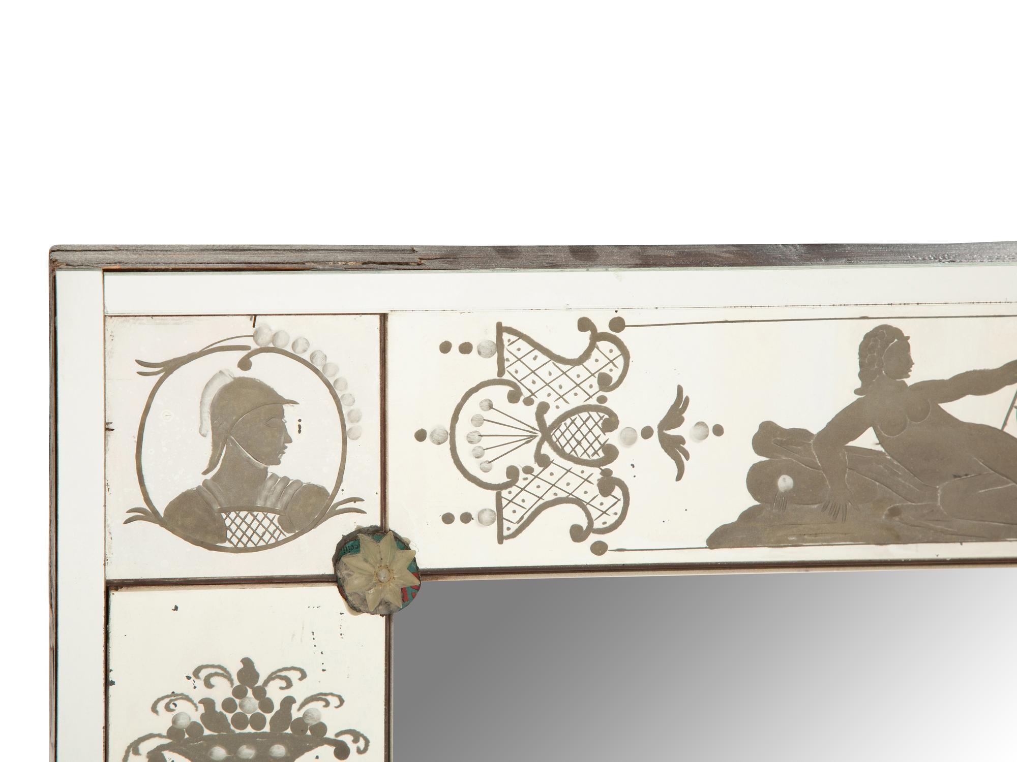 A Neoclassical Style Etched Glass Mirror