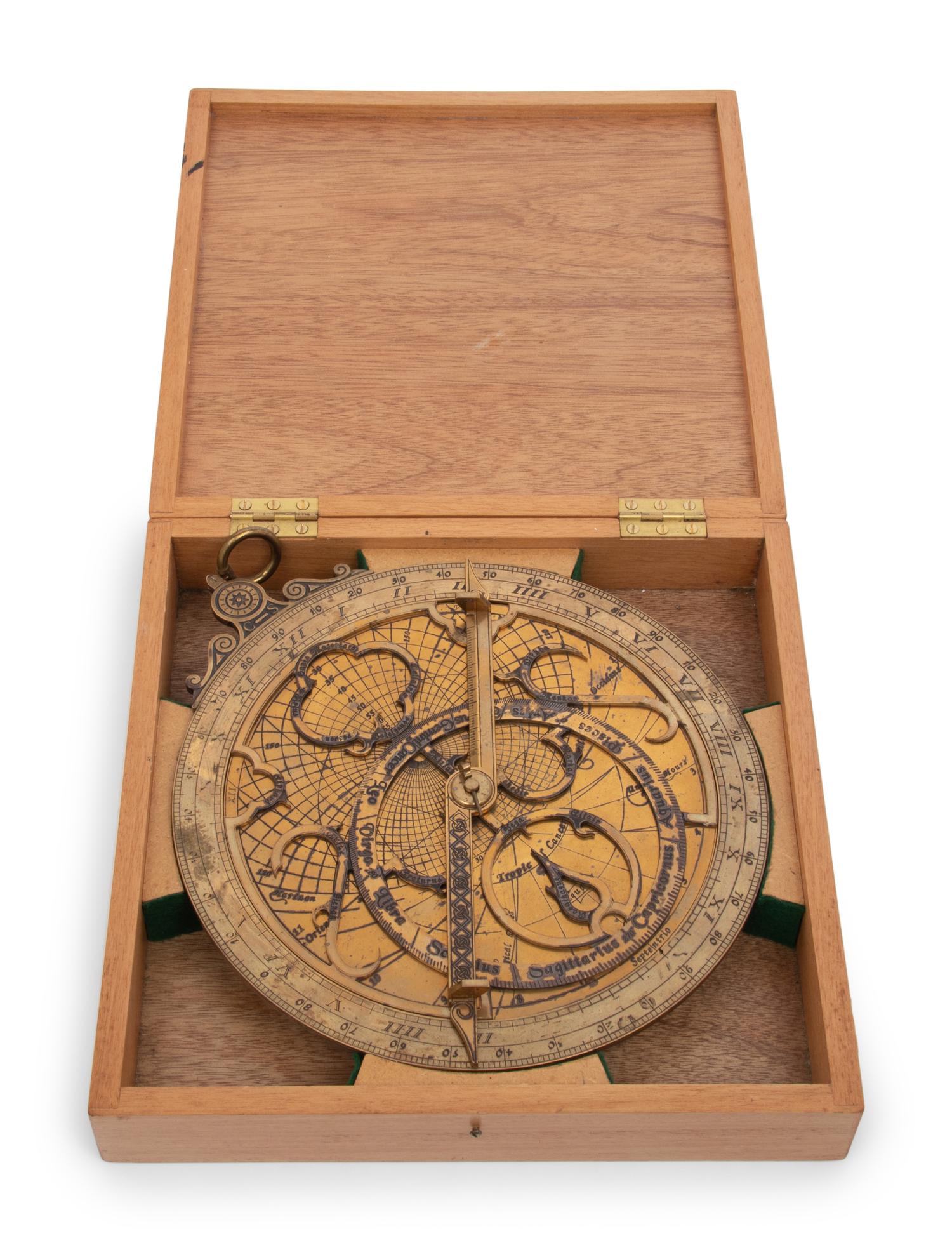 A Reproduction Cased Brass Planispheric Astrolabe