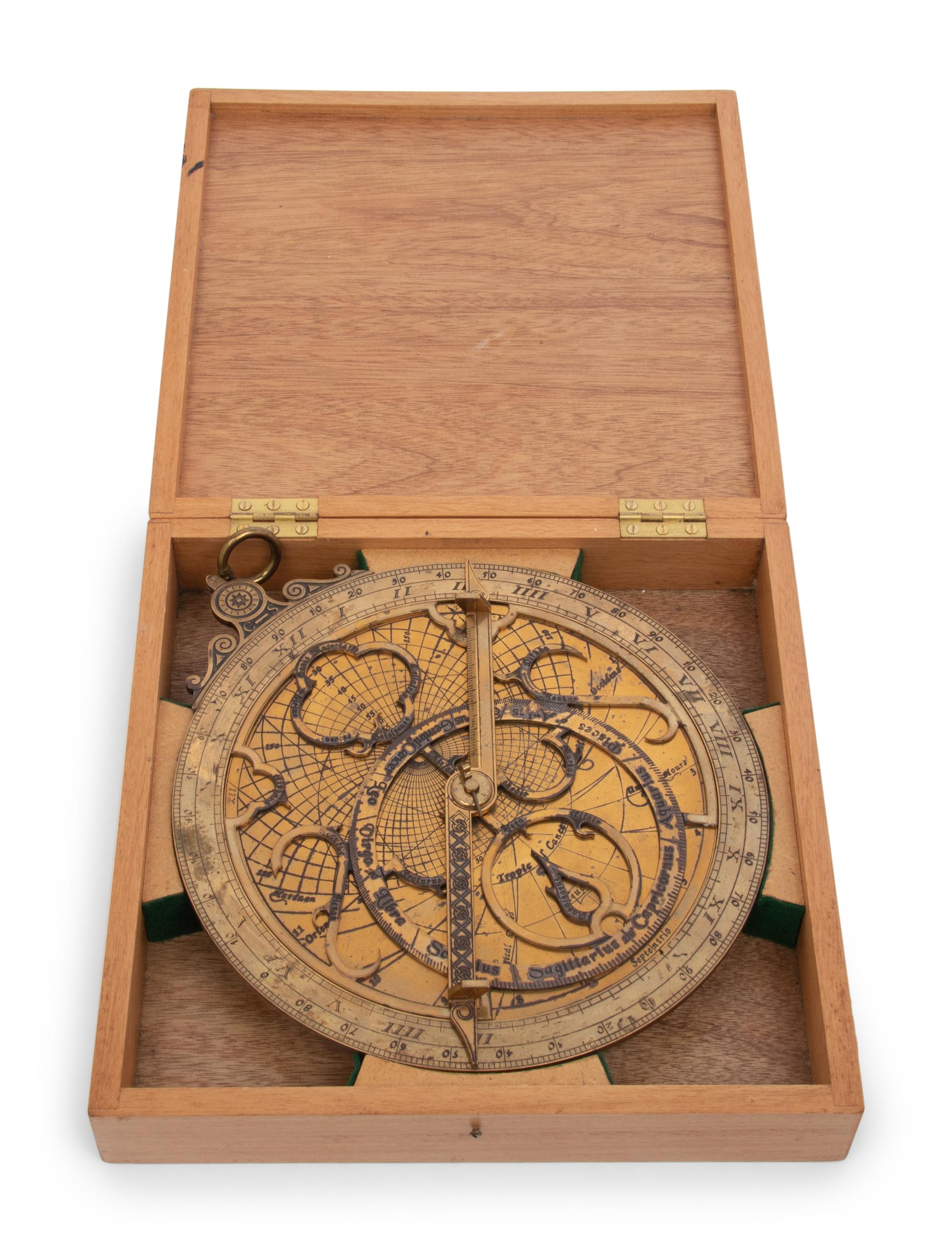 A Reproduction Cased Brass Planispheric Astrolabe