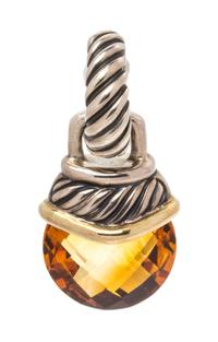 A Sterling Silver, 14 Karat Yellow Gold and Citrine 'Capri' Pendant, David Yurman, 4.80 dwts.