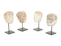 Four Tang Pottery Heads on Stands