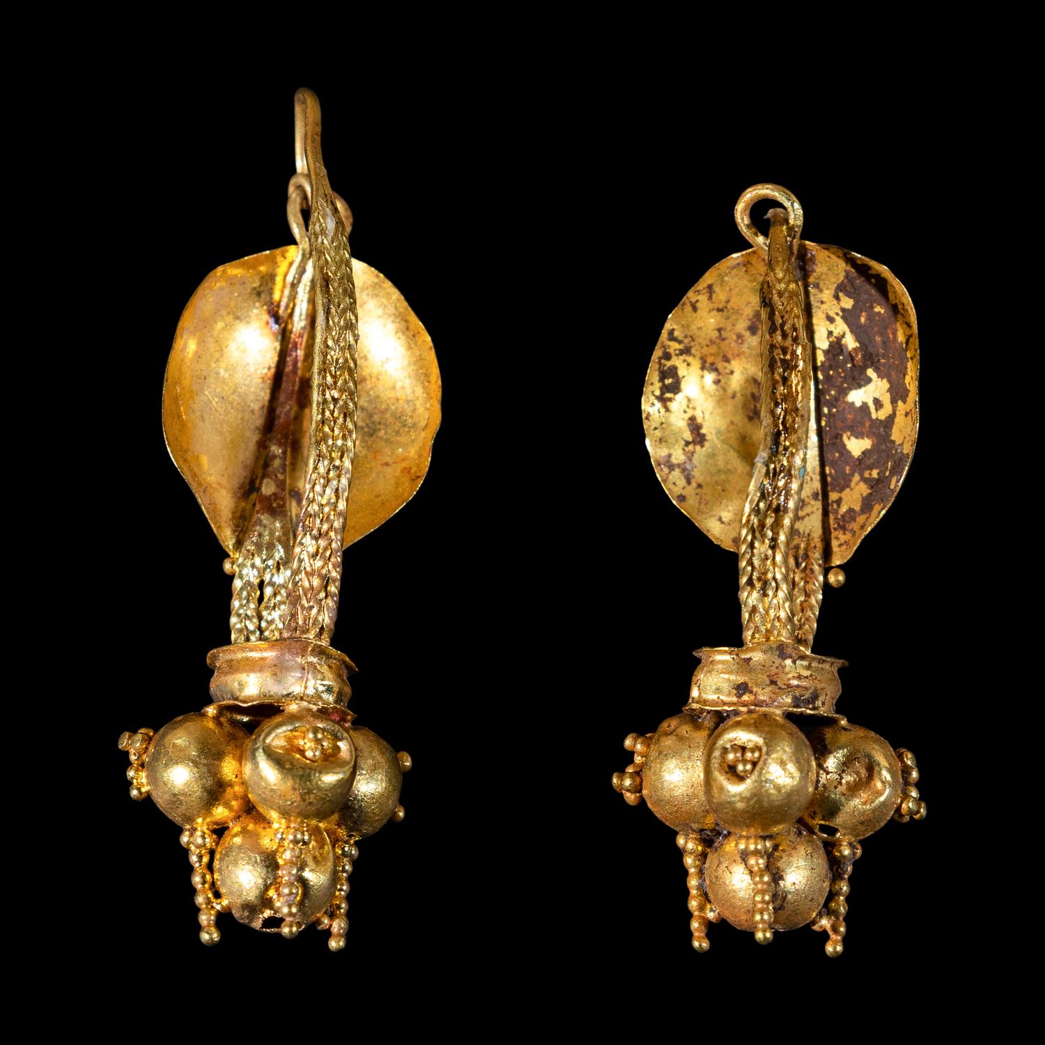 A Pair of Romano-Syrian Gold Hoop and Dome Earrings