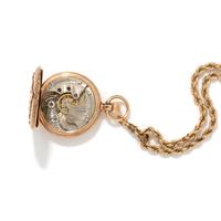 HAMPDEN, 14K TRICOLOR GOLD AND DIAMOND HUNTER CASE POCKET WATCH