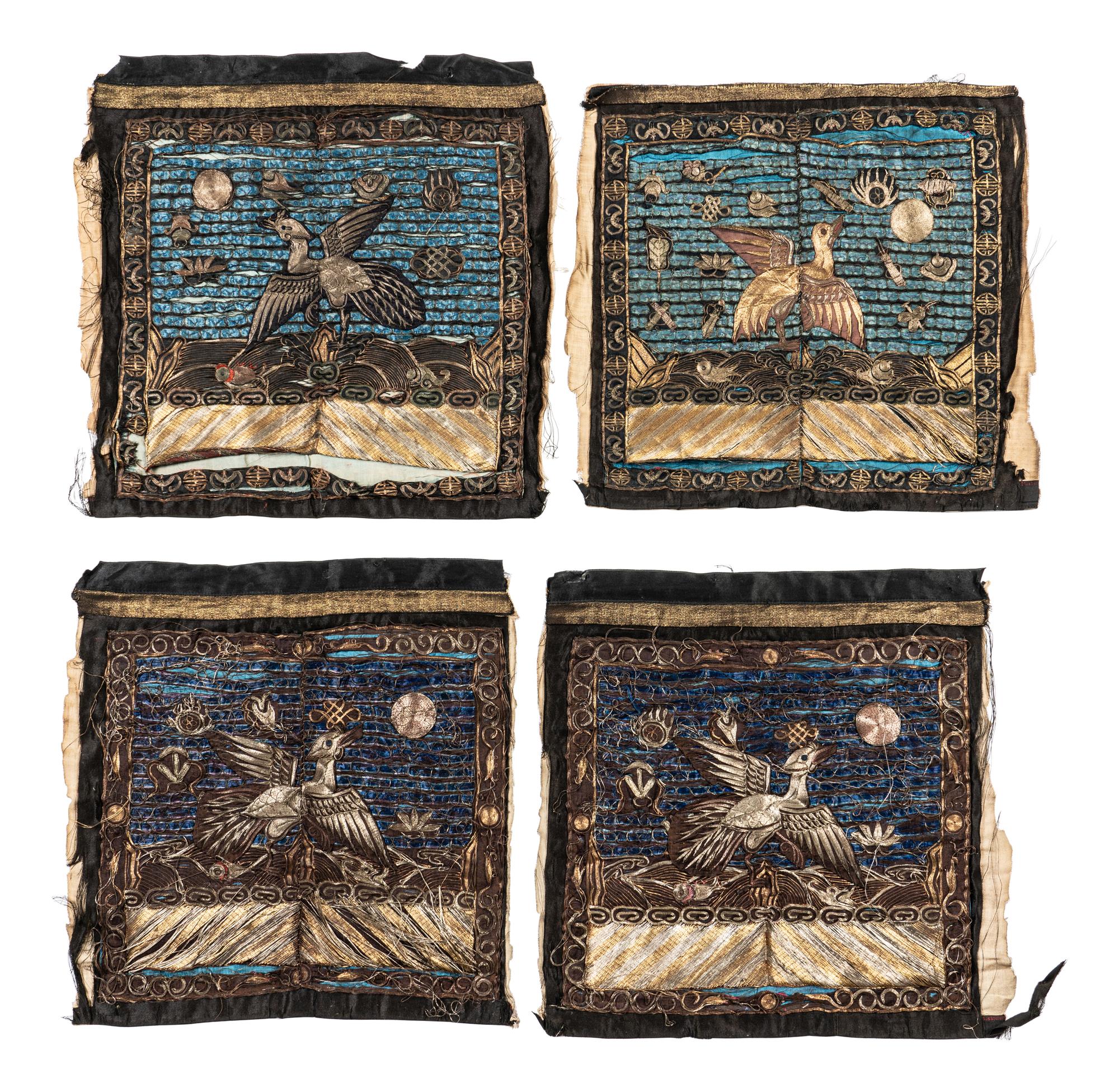 12 Chinese Embroidered and Woven Textile Panels