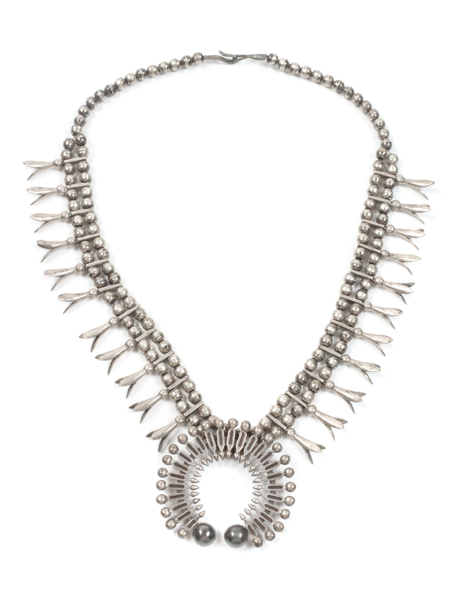 Southwestern Silver Squash Blossom Necklace Length 22 inches