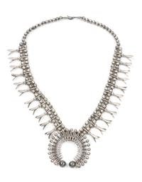 Southwestern Silver Squash Blossom Necklace Length 22 inches