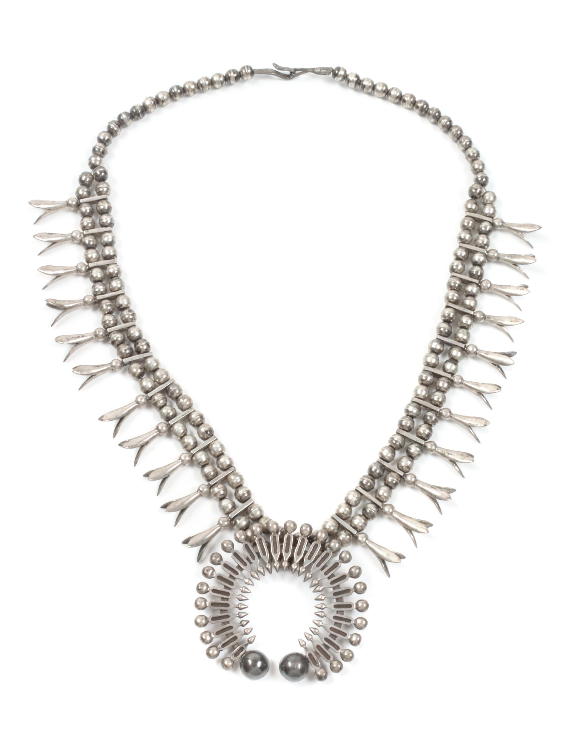 Southwestern Silver Squash Blossom Necklace Length 22 inches