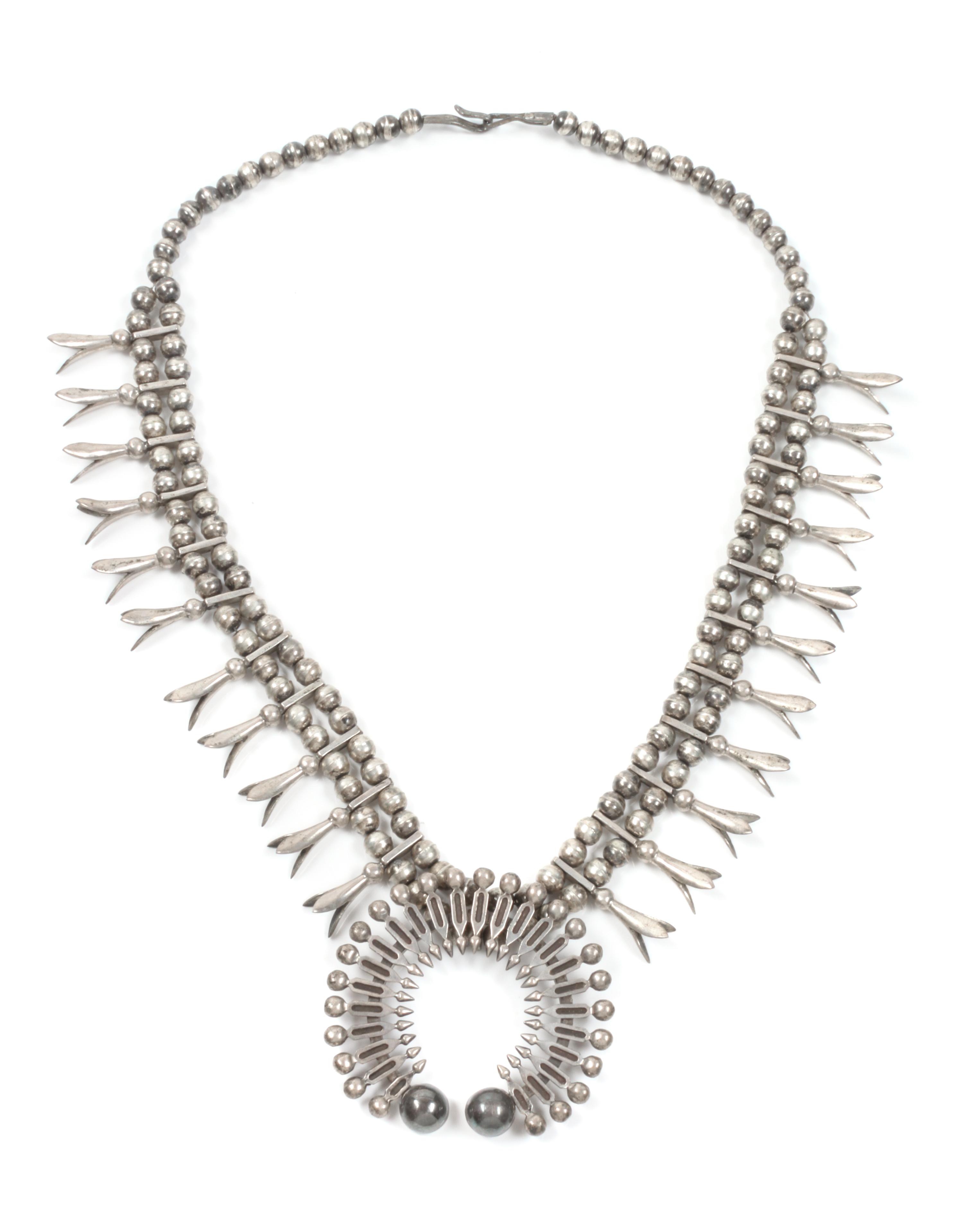 Southwestern Silver Squash Blossom Necklace Length 22 inches