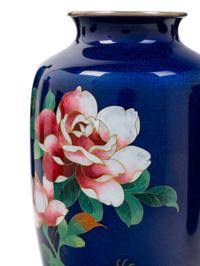 Eight Japanese Blue Ground Cloisonné Enamel and Embossed Foil 'Ginbari' Vases